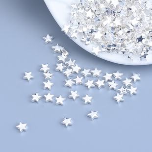 S925纯银珠子散珠 小星星五角星隔珠 手工DIY材料手链配件配饰