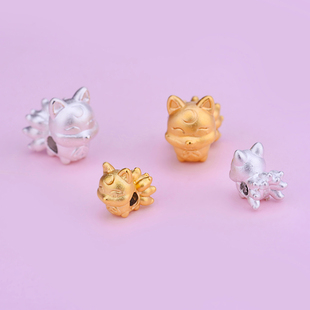 S999足银 3D硬银狐狸九尾狐隔珠 手工DIY串珠材料手链编织配件