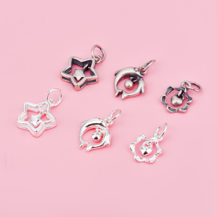 S925纯银星星吊坠海豚挂件花朵配件手工水晶珍珠串珠DIY首饰材料