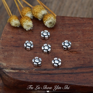 S925纯银泰银珠子散珠 手工DIY饰品串珠材料手链配件 花朵隔珠