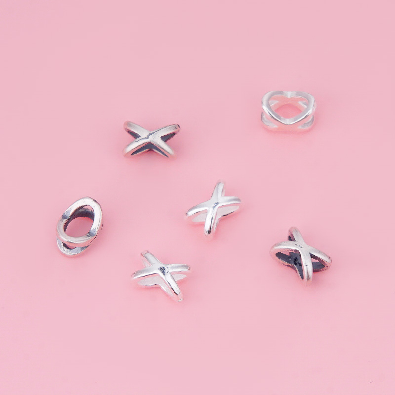 S925纯银复古手工DIY配饰迷你X形隔珠隔件  串珠手链项链材料配饰