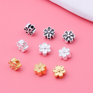 925纯银泰银佛珠散珠 手工DIY串珠材料水晶手链配件 复古花朵隔珠