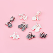 S925银蝴蝶纳福喜乐花苞招财铜钱葫芦挂坠diy手链串珠配件小吊坠