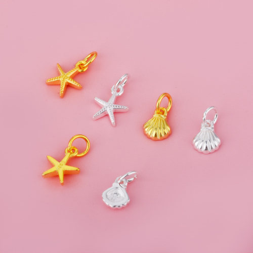 ins风S925纯银迷你镀金贝壳海星吊坠DIY串珠红绳珍珠手链项链配件