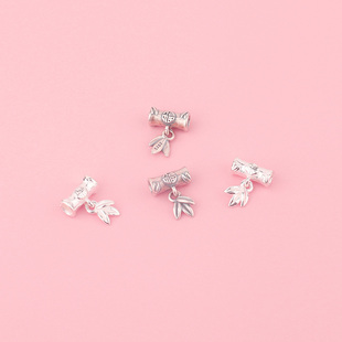 S925纯银福字竹节挂件 DIY串珠手链竹叶直管隔珠 首饰材料配件