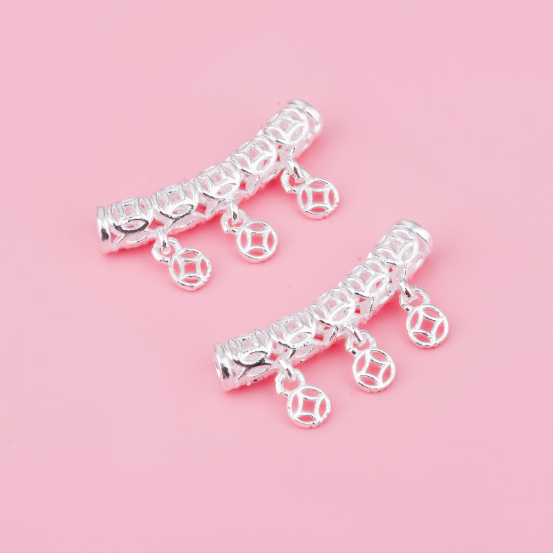 S999足银弯管手链铜钱流苏镂空铜钱管子手工DIY饰品材料配饰