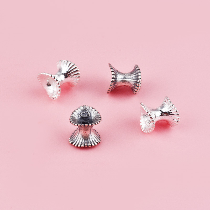 不规则桶珠花托扭纹珠托S925纯银隔珠水晶珍珠隔片diy手工串珠