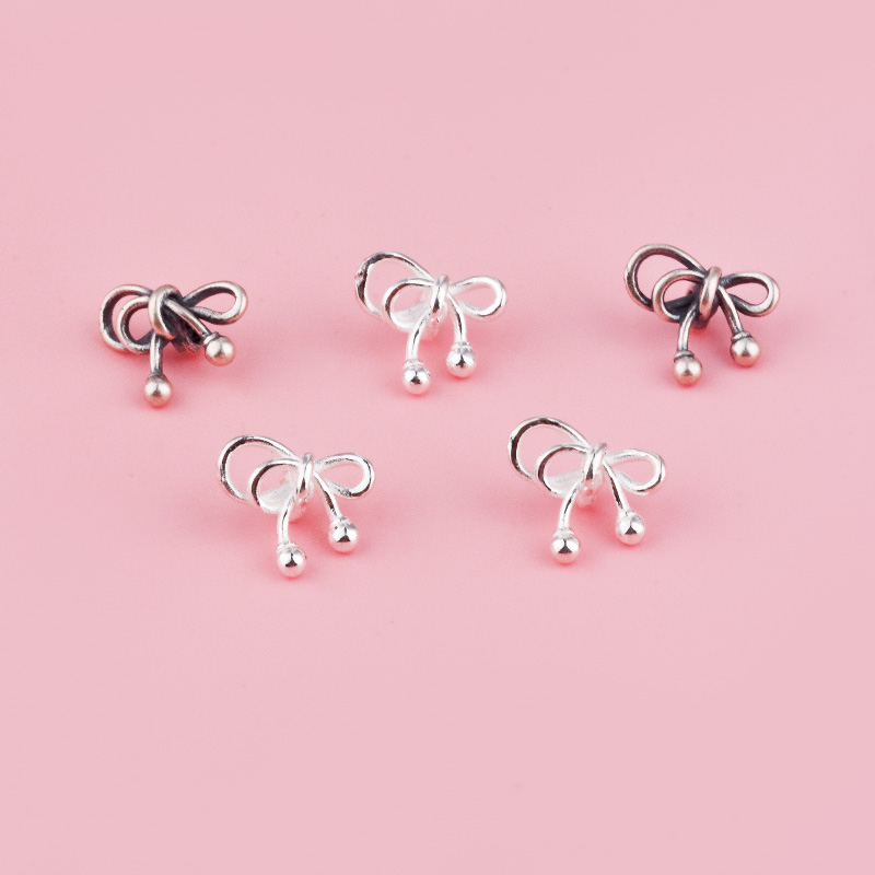 S925纯银泰银银色蝴蝶结镂空串珠项链diy手作材料珍珠水晶配件