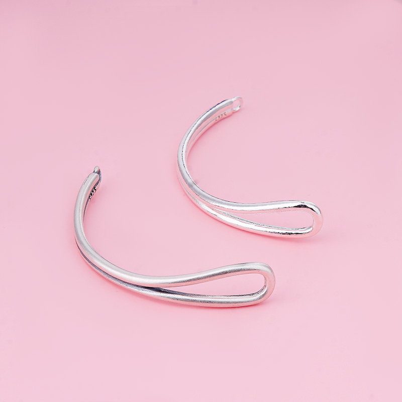 925纯银diy饰品  弧形双线实心弯管半手镯 手工制作手链 串珠材料