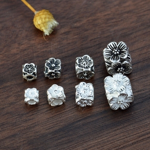 S925纯银泰银散珠珠子 手工DIY饰品配件材料 四面梅花方块隔珠