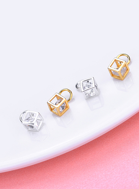 diy纯银饰品配件方块串珠吊坠