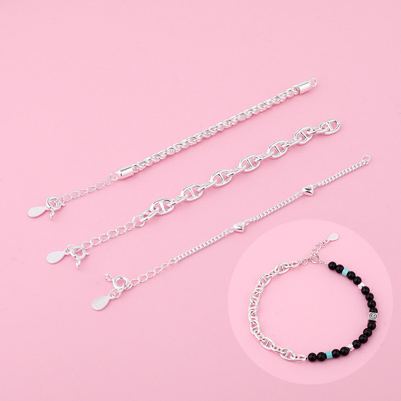 925纯银猪鼻子爱心扭绳半成品手链ins风diy手链情侣小众设计,饰品/流行首饰/时尚饰品新,手链,淘宝优惠券,粉丝福利购,淘宝优惠卷