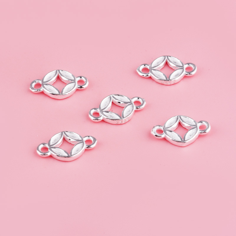 S999足银吊坠铜钱双环银配件手工diy手链配饰耳环耳饰流苏钱币