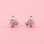 999足银3D硬银复古大象吊坠 手工制作DIY编织材料饰品配件