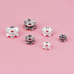 S925纯银双面莲花托隔珠散珠隔片手工DIY串珠手链配件花托饰品