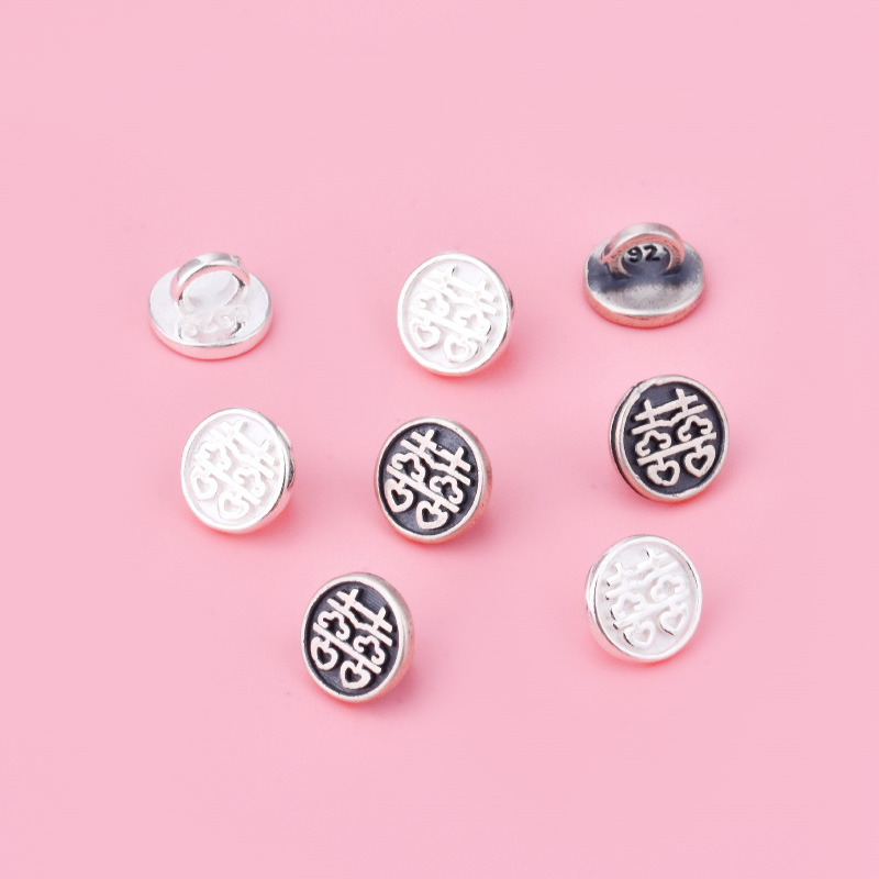 s925纯银   复古喜字扭扣 手链扣项链扣 银扣子 串珠编绳diy配件