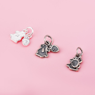 S925纯银泰银银色萝卜兔子吊坠手工DIY串珠手链项链挂件编绳耳饰