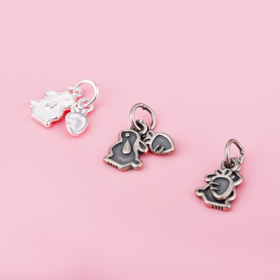 S925纯银泰银银色萝卜兔子吊坠手工DIY串珠手链项链挂件编绳耳饰