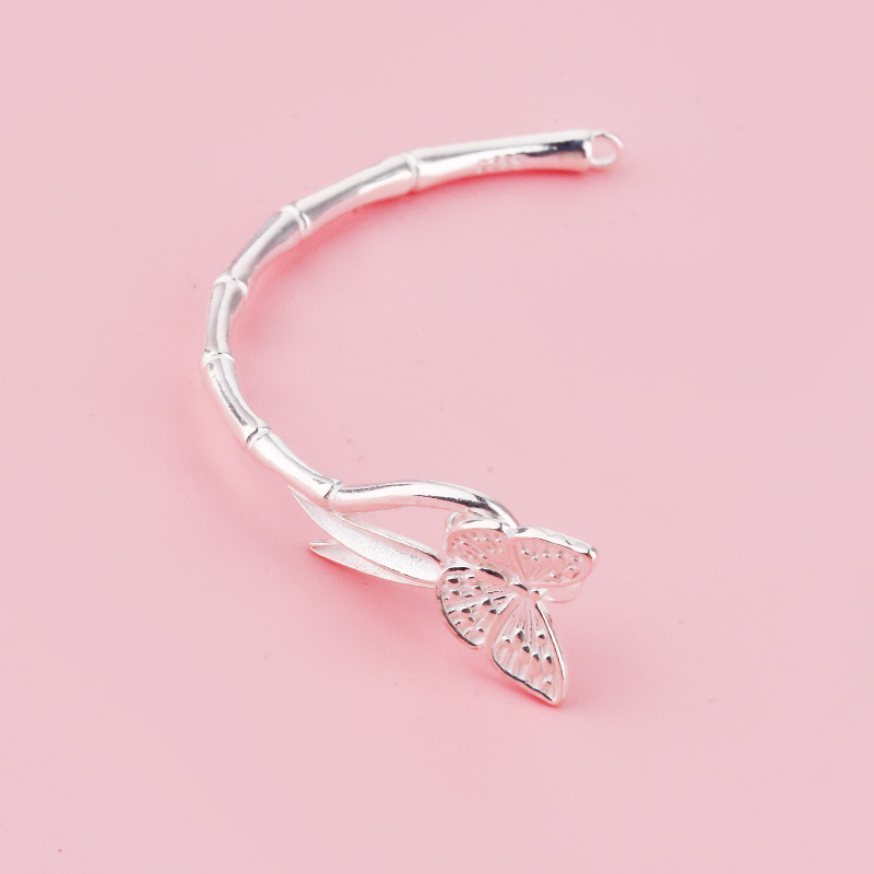 蝴蝶树枝竹节竹叶半手镯S925纯银弯管亮银小众巴洛克风手链配件