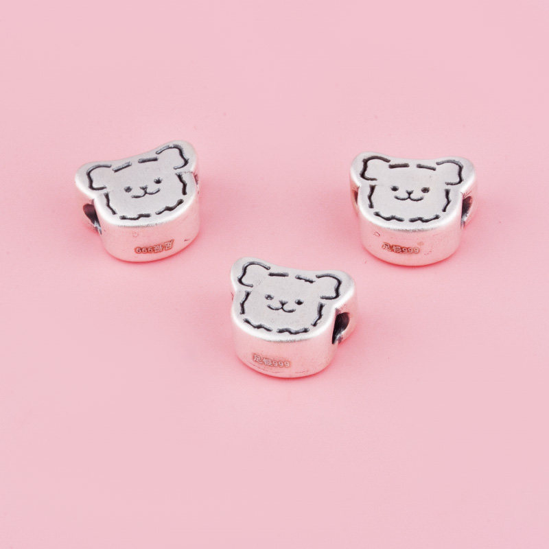 卡通线条狗隔珠可爱动物狗散珠3D硬银纯银饰品串珠手链足银配件