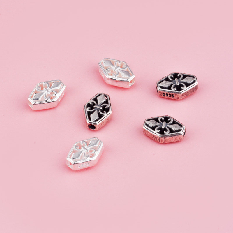 S925纯银泰银复古十字架隔珠手工diy文玩手串手链编绳串珠银饰