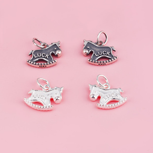 S925纯银马吊坠luck小马挂件木马生肖配件手工编绳串珠手链银饰品