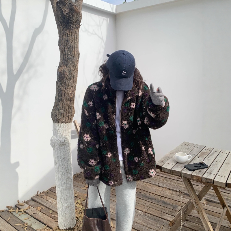 加绒加厚中长款羊羔毛外套女