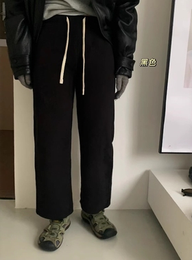 one seven加绒小直筒烟管卫裤女2025冬高腰显瘦百搭休闲裤九分裤