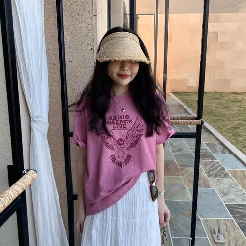 one seven美式复古老鹰印花短袖T恤女2026春夏宽松显瘦百搭上衣潮