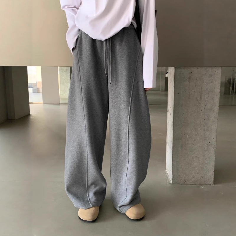 休闲百搭加绒弯刀阔腿拖地卫裤女