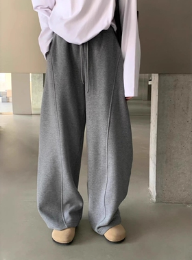 2025秋冬one seven新款高腰宽松休闲百搭加绒弯刀阔腿拖地卫裤女