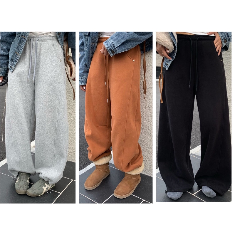 one seven加厚运动裤阔腿裤加绒卫裤女2025冬季抽绳束脚直筒裤子