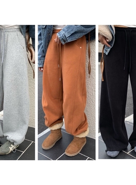 one seven加厚运动裤阔腿裤加绒卫裤女2025冬季抽绳束脚直筒裤子