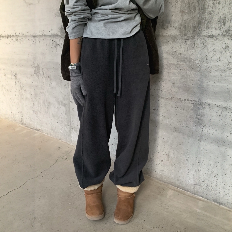 oneseven灰色颗粒绒直筒休闲裤