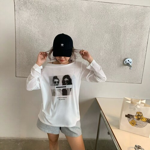 one seven露肩一字领长袖罩衫T恤女2026夏慵懒风宽松显瘦防晒上衣