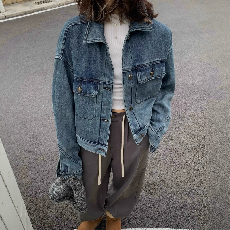 oneseven复古短款加绒牛仔外套