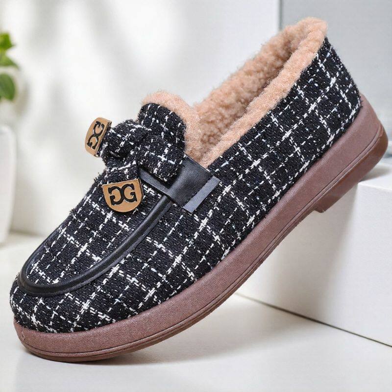 老北京布鞋女加绒一脚蹬防滑厚底豆豆鞋时尚格纹保暖妈妈舞蹈棉鞋,女鞋,传统布鞋,淘宝优惠券,粉丝福利购,淘宝优惠卷