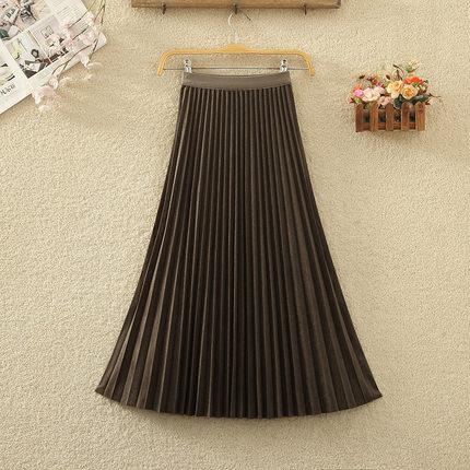 金丝绒百褶半身裙春夏女高腰遮跨显瘦垂感灯芯绒中长款a字大摆裙