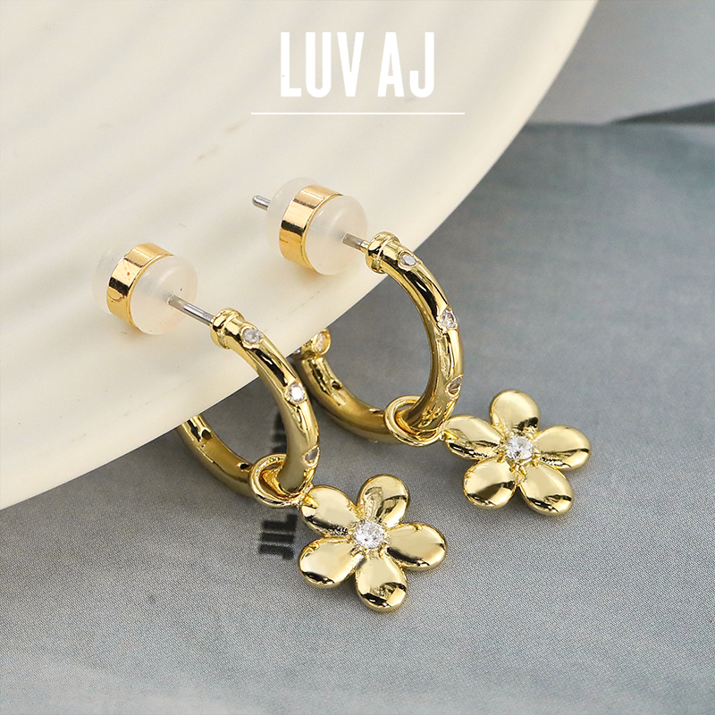 luvaj欧美镀金女锆石雏菊耳环