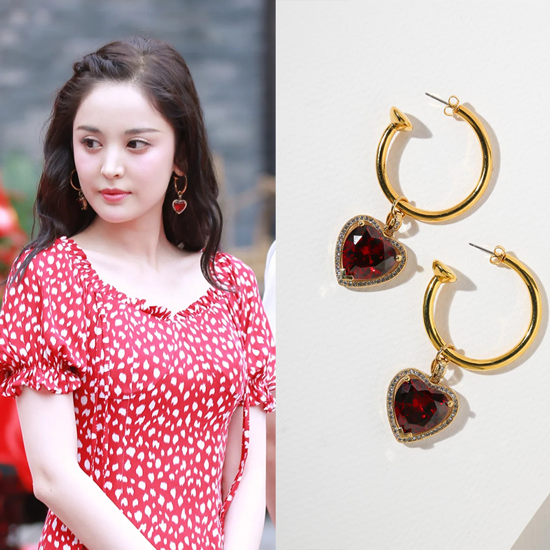 VanessaMooney耳环女爱心红宝石复古吊坠金色复古vintage耳饰现货