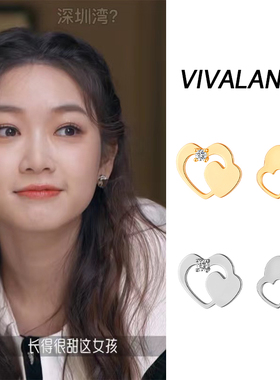 VIVALANDS开心系列耳环锆石镂空爱心耳钉不对称原创设计多种戴法