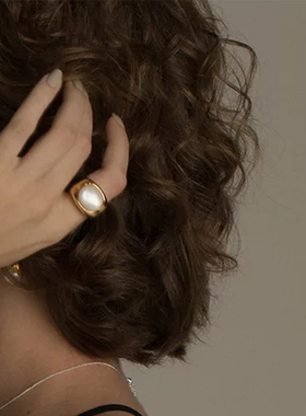 周雨彤同款Unfolds复古珍珠宽戒指女天然贝母高级感小荐手同款