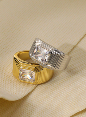 luvaj方形锆石戒指宽边食指戴