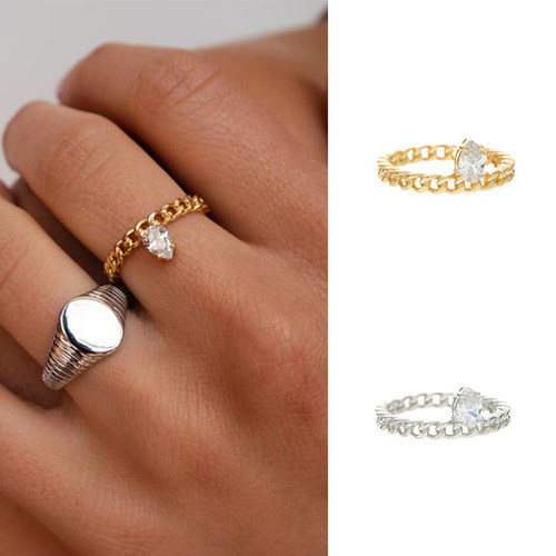 luvaj麻花编织戒指镀金水滴钻石