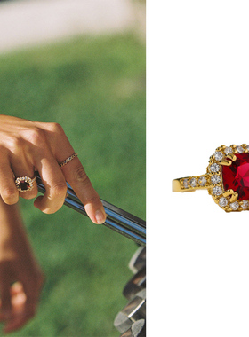 Vanessa mooney美国红宝石戒指女轻奢小众高级方形