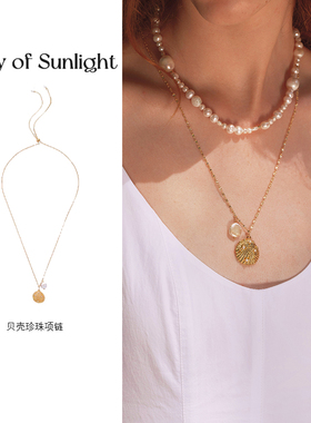 ARayOfSunlight贝壳珍珠项链