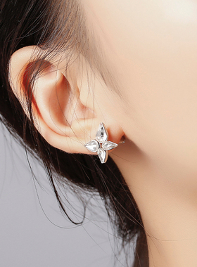 abyb Charming蝴蝶结耳钉女水钻气质简约林小宅同款耳畔耳环银色