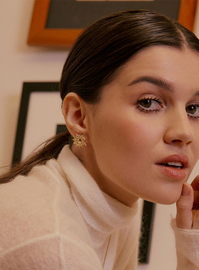 正品Louise Damas太阳花耳环女法式时尚气质金色绉菊耳钉2023新款