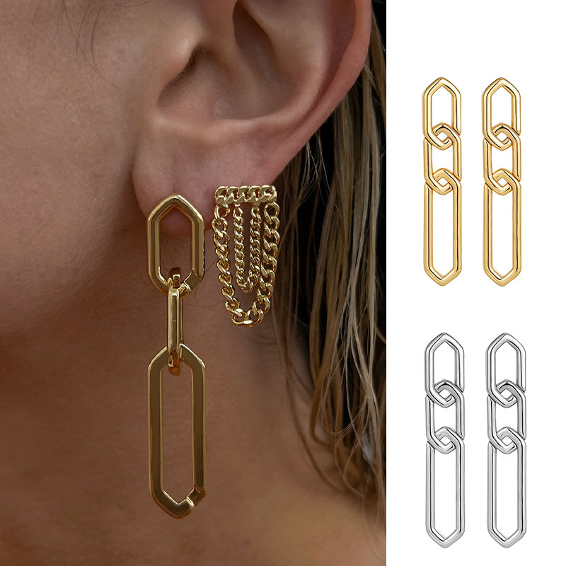 luv aj长链条耳环女几何环扣设计感冷淡风欧美小众气质耳饰显脸瘦