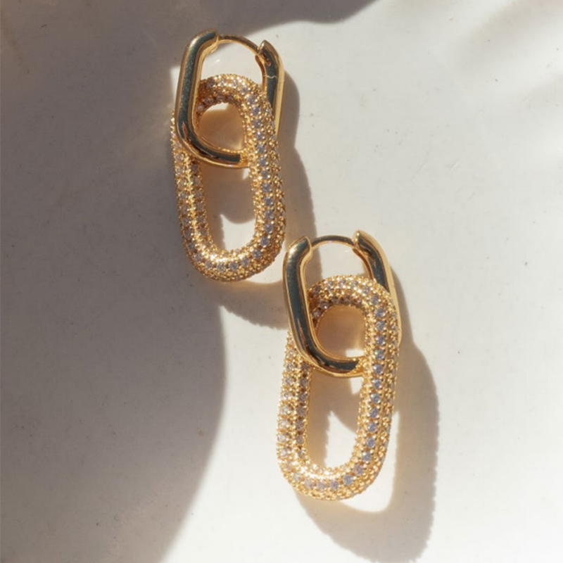 luv aj耳环女方形环扣镶钻水钻镀金镀银耳坠耳挂欧美轻奢小众耳饰